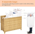 Laundry Hamper with 4 Removable Liner Bags; 176L Handwoven Rattan Laundry Basket with Lid & Heightened Feet; Clothes Hamper with Side Handles (Natural)