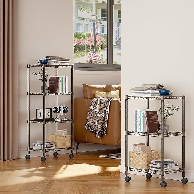M MZG 1000 lbs 4-Shelf Adjustable Heavy Duty Steel Wire Rack, Adjustable Storage Shelving Unit with Wheel for Kitchen, Garage, Laundry Brown 11.8" D x 17.7" W x 40.8" H