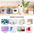 HomePekite 4 Pack Glass Laundry Pods Container, Clear Laundry Room Organization Containers with Lids & Labels, Powder Laundry Detergent Container for Scent Booster, Powder
