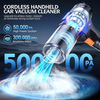 Cordless Handheld Car Vacuum Cleaner, 50,000Pa High-Power Brushless Motor, Rechargeable Dust Buster with 2 Batteries & Charger, 6-in-1 Portable Vacuum Cleaners for Home, Pet Hair, Black