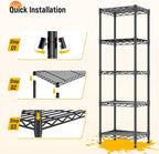 5 Tier Metal Shelving Unit Wire Shelving,Storage Shelves for Small Space:Adjustable Storage Rack Standing Bathroom Shelf and Narrow Shelf for Laundry Dorm Kitchen Pantry Closet15.8"w*11.8"D*53"H