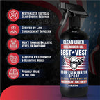 Odor Eliminator Spray for Tactical Gear Vest Carriers Boots and Uniforms Clean Linen Scent 16 fl oz Single Bottle Non Toxic Made in USA