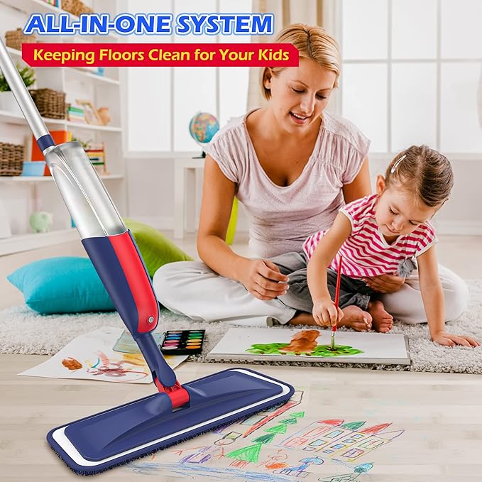Spray Mops for Floor Cleaning: MEXERRIS Wet Jet Mops with 4 Washable Pads for Swiffer Powermop - Microfiber Flat Floor Mop with 2 Refillable Bottles for Hardwood Wood Laminate Ceramic Tiles