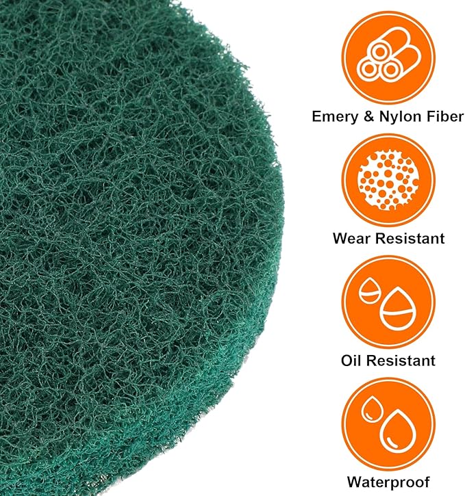 HARFINGTON 12pcs Scrubber Scouring Pads 180 Grits 3 Inch Drill Power Brush Hoop and Loop Surface Conditioning Disc Drill Scuffing Disc Scrub Pads for Home Kitchen Cleaning, Green