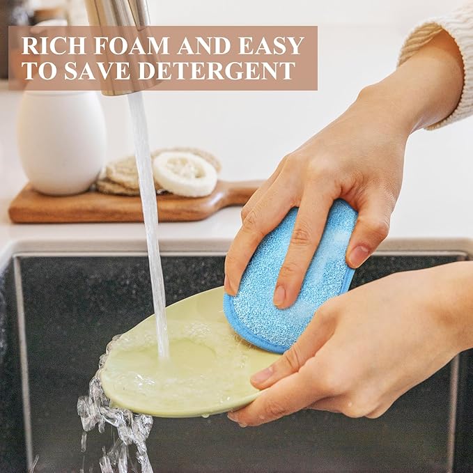 Boao 10 Pieces Multipurpose Kitchen Scrub Sponges, Non-Scratch Microfiber Scrub Sponges for Kitchen Reusable Scouring Pads Sponge Scrubber for Household Cleaning Dishes and Pots(Blue, Gray)