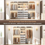 Aheaplus 21.3" Closet System with 4 Drawers, Wood Closet Organizer with Open Shelves, Modular Drawers System Tower, Walk-in Closet Small Wardrobe Rack, Tall Storage Cabinet Unit, Grey1