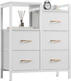 Furnulem 5 Drawer White Dressers for Bedroom 2 Tier Shelf Storage Small Fabric Dresser for Closet Sturdy Metal Frame Modern Style Storage Cabinets Organization Units for Hallway Rooms