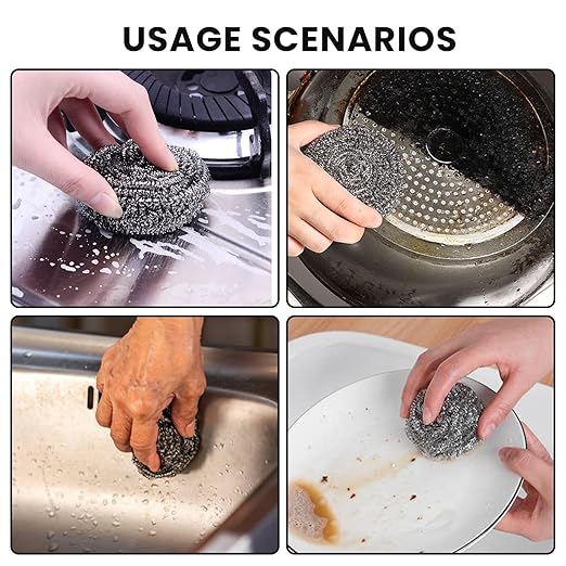 16 Pcs Steel Wool Pads, Stainless Steel Scrubber, Metal Scrubber, Dishwashing Scouring Pads Heavy Duty, Kitchen Scrubbing Sponges for Cleaning Dishes Pots and Pans Bathroom Oven