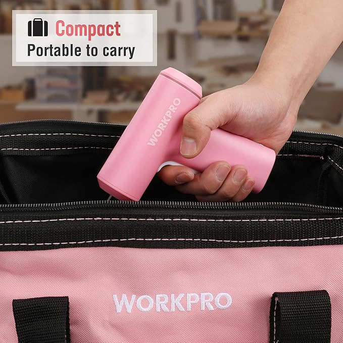 WORKPRO Electric Cordless Screwdriver Set, 4V USB Rechargeable Lithium-ion Battery Power Screwdriver Kit with LED Light, Screw Gun with 28pcs Accessories for Home, Office, Apartment Repair - Pink