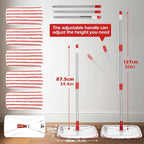 Masthome Extra Large Microfiber Mop for Floor Cleaning, 16“ Flat Mop with 5 Pad for Wet & Dry Use, Dust Mop for Hardwood Laminate Tile Ceramic, 1 Cleaning Scraper Included-Red