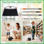 Still Bristle Broom to Sweep Snow, Heavy Duty Broom with Collapsible Handle, Ideal for Indoor Outdoor Hardwood Floors Kitchen Salon Camping Cat Pets Hair Home Room Office, Sturdy and Durable, Gray