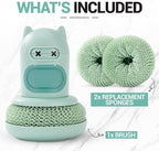 Dish Scrubber with Soap Dispenser, 2 Replaceable Sponges Included, Refillable Push-Button Handheld Sponge Scrubber, Palm Grip Kitchen Sink Cleaner for Dishes, Pots, Pans & Nonstick