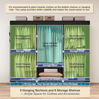 MOGELAFOO 83" Closet Wardrobe, Portable Closet for Bedroom, Freestanding Clothes Rack with Non-Woven Fabric Cover, 5 Hanging Rods, 6 Storage Shelves, Clothes Storage Organizer, Black