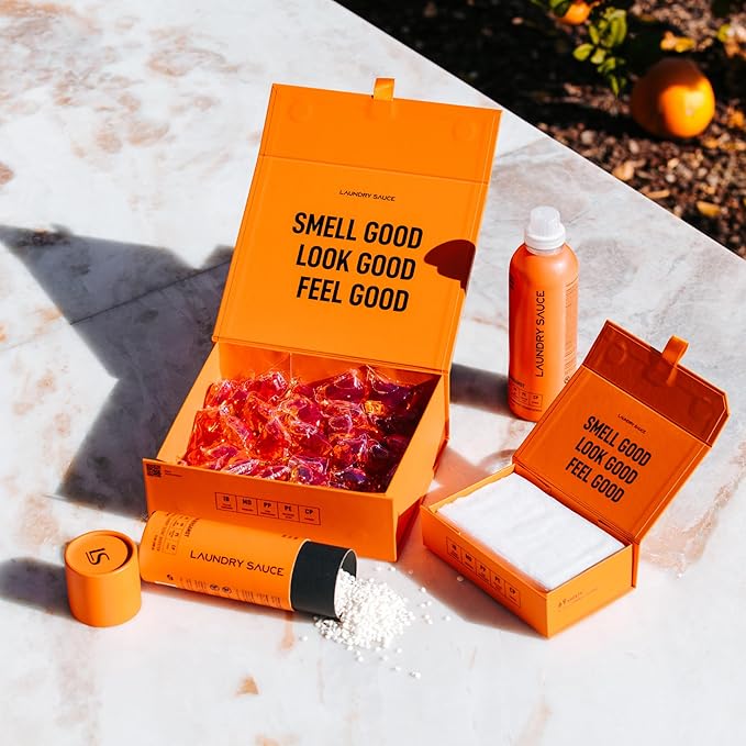 Laundry Sauce - Signature Bundle Italian Bergamot, Scented Laundry Detergent Pods & Scent Booster, Fabric Softener, Dryer Sheets, Fabric Protection, Essential Oils, Long Lasting Luxury Fragrance