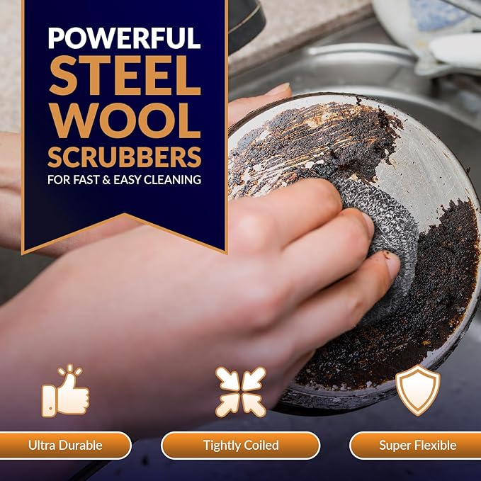 PAMI Heavy Duty Stainless Steel Sponge Scrubber Non-Scratch Metal Sponges Kitchen Metal Scratch Pads for Pots Pans Pack of 4