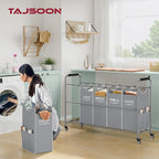 Tajsoon 5 Bag Laundry Sorter Cart, Laundry Hamper Sorter Basket with Heavy Duty Lockable Rolling Wheels for Clothes Storage, Grey & White
