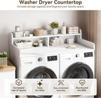 Garvee 54" Washer Dryer Countertop with 2-Tier Shelf, Wooden Laundry Countertop with Non-Slip Pad and Guard Rails, Washer and Dryer Topper for Laundry Room Organization