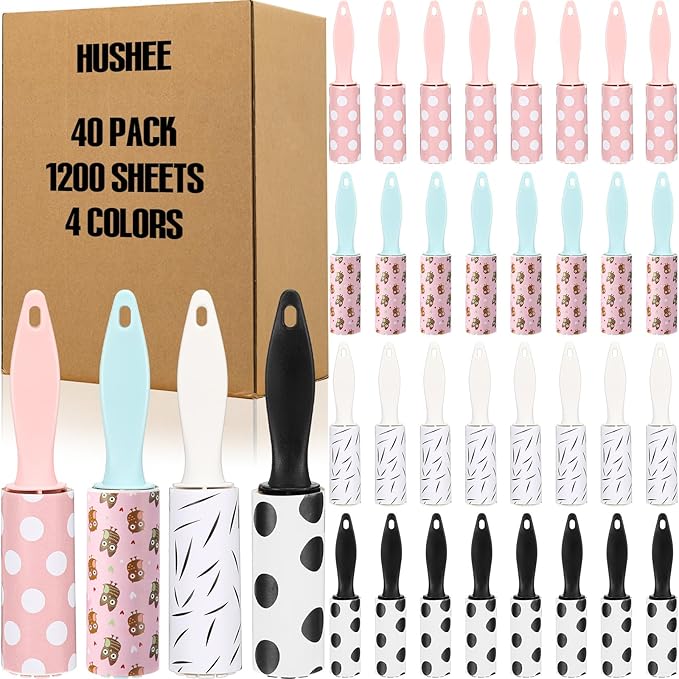 Hushee 40 Pcs Bulk Mini Lint Roller for Pet Hair and Clothes Lint Roller Travel Size Removers Sticky Removing Tool for Travel, Gift Bags, Furniture, Car Seat