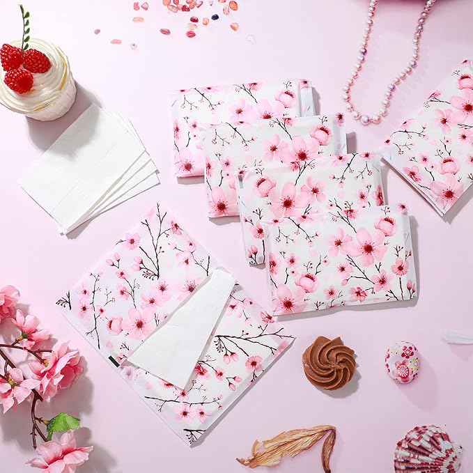 Geyee 50 Packs Facial Tissue Travel Packs Disposable Pocket Tissues for Wedding Guest Travel School Purse Home Supplies, 500 Sheets 3 Ply(Cherry Blossoms)