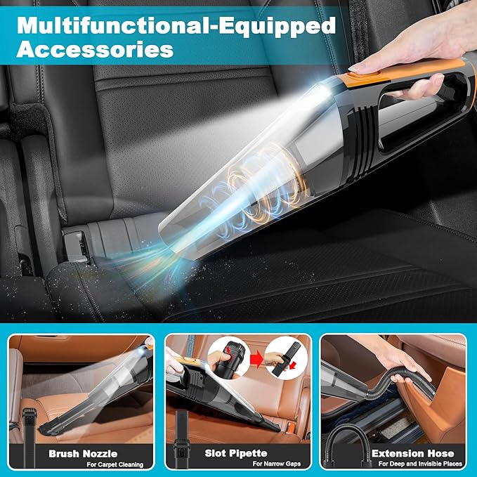 Car Vacuum, Portable Car Vacuum Cleaner High Power 8000Pa, Small 12V Handheld Vacuum with LED Light,16.4Ft Corded, Deep Detailing Cleaning Kit of Car Interior with Dry for Men/Women