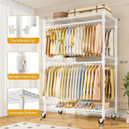 ULIFHOME P4 Plus Rolling Clothes Rack Heavy Duty, Clothing Racks for Hanging Clothes, Free Standing Garment Racks with Wheels, Portable Closet Rack 45''W × 20.5''D × 80.5''H, Max Load 570 Lbs, White