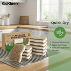 9 Pack Kickleen Biodegradable Natural Kitchen Sponges - Compostable Cellulose and Coconut Walnut Scrubber Sponge - Eco Friendly Sustainable Sponges for Dishes (9 Pack)