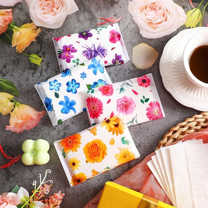 PerKoop 100 Pack Pocket Tissues Travel Slim Packs Small Facial Tissues Wallet Size Toilet Paper for Travel Guest Wedding Supplies, 4 Styles(Colorful Floral)