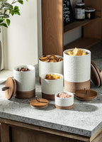 Miamolo Large Coffee Containers with Lids, Ceramic Coffee Canister Kitchen Food Storage Cookie Jars with Airtight Lid for Spice Sugar Tea Candy, Stackable Decorative Jars for Counter - White 28 fl.oz