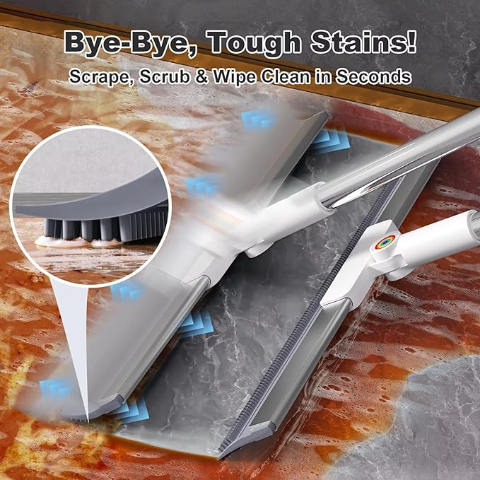 Squeegee Broom for Floor, 18" Heavy Duty Floor Squeegee with Rubber Scrubbing Teeth, 2-in-1 Silicone Magic Broom for Pet Hair, Dust, Water, Tile and Carpet, 61" Long Handle Air Broom for Glass