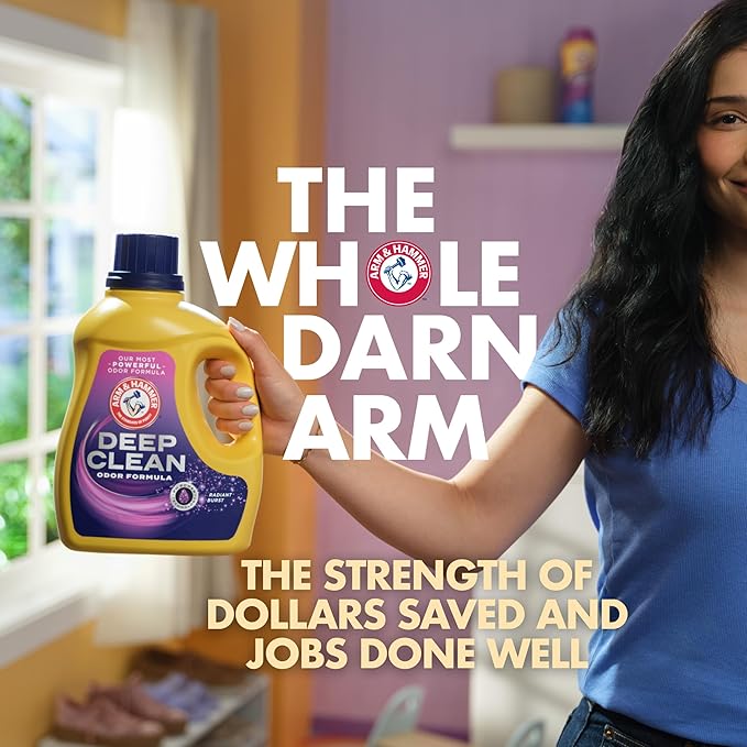 ARM & HAMMER Deep Clean Odor Formula Liquid Laundry Detergent, Radiant Burst Scent, 75 Fl Oz, 50 Loads