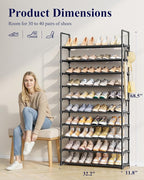 Kitsure Shoe Rack for Closet - 10-Tier Shoe Organizer with Hook Rack, Large-Capacity & Space-Saving Shoe Shelf for Entryway, Bedroom, Living Room,32.2" x 11.8" x 68.5", Black