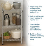 Honey-Can-Do 3 Tier Heavy-Duty Adjustable Shelves, Metal Storage Rack with 200-lb Shelf Capacity, Chrome, 15" W x 14" L x 30" H