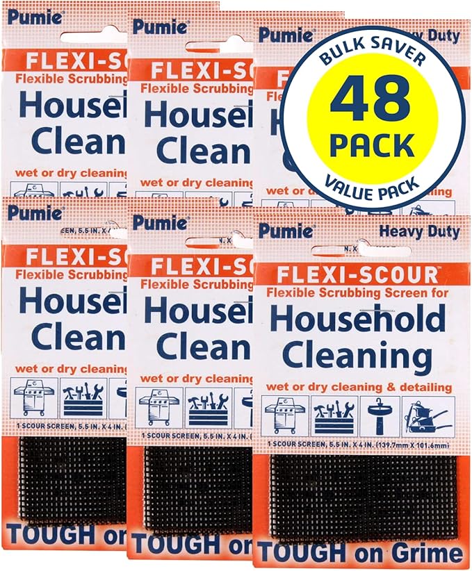 PUMIE Flexi-Scour, 5.5 x 4 Inch Flexible Scrubbing Screen for Household Cleaning, Flexible Scouring Mesh Pad, FLEX-12 C Abrasive Grit Cleaning Screen for Grill, Removes Carbon, Rust, Scale(Pack of 48)