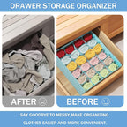 Foldable Storage Cubes Drawer Underwear Organizer Dividers， under Cabinet Organizer 24-Cell Fabric Storage Boxes for Lingerie,Socks,Ties（Light Green）