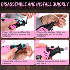 Rotary Tool Kit: DEKOPRO Power Hand Rotary Tools Mini for Wood/Metal, Electric Grinder Drill Machine Set with Flex Shaft for Carving, Cutting, Sanding, Grinding, Polishing, Engraving Pink