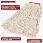 Matthew Cleaning 16oz 6Pack Cotton Floor Mop,Cotton Looped-Open String Heavy Duty String Refills, Universal Headband Blend ,Mop Head Replacement for Home, Industrial and Commercial Use(White)
