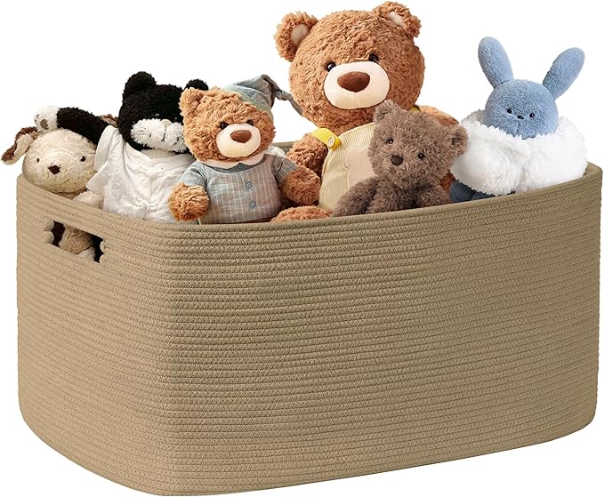 72L Large Wicker Laundry Basket for Living Room Storage,Boho Woven Cotton Rope Baskets for Kids Toy,Gifts,Square Blanket Hamper for Bedroom Dirty Clothes,Jute