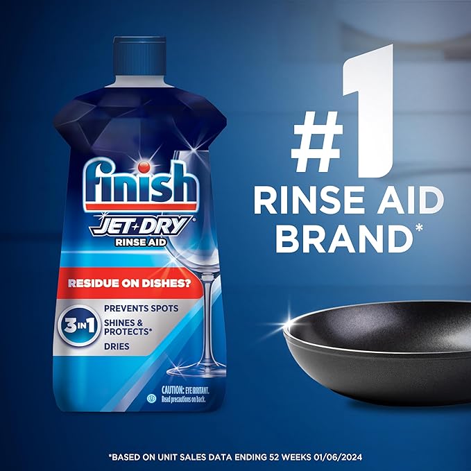 Finish Jet-Dry Dishwasher Rinse Aid, Compatible with Dishwasher Detergent, Prevents Spots & Residues, Dries, Shine & Protects, 23 oz, 225 Washes.