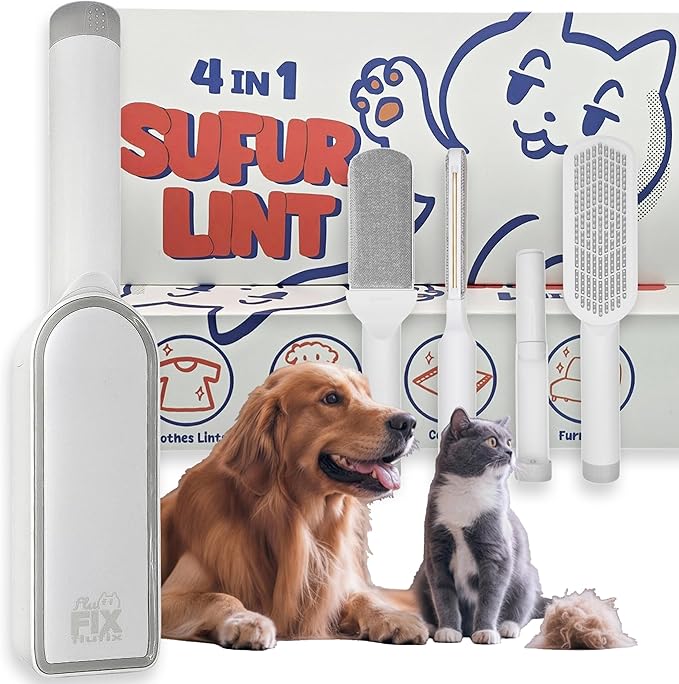 SufurLint 4 in 1 Multi - Pet Hair Lint roller Brush - Lint Remover tool - Cat Dog Hair Removal, Furniture, Carpet rake, rug, Clothes, Car Seat cleaning - fur Remover cleaner, mini rollers, magic brush