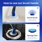 iKLYN Electric Spin Scrubber - Cordless Power with Long Handle, 8 Attachments, LED Display, 2 Speeds for Bathroom Shower Tub Bathtub Floor Cleaning