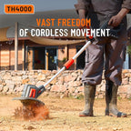 Cordless Tiller for Gardening 360 RPM Rototiller TH4000 Cultivator TaskStar Electric Garden Tiller Battery Powered Total 4000mAh,48 Heavy-Duty Steel Tines for Smooth Ground