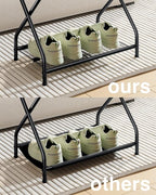 1-Piece Foldable Black Luggage Rack Stand with Storage Shelf – Heavy Duty Metal Suitcase Holder, 150 lbs Top, 50 lbs Bottom, Fits 20”-28” Luggage – Guest Room, Bedroom, Hotel LR-BK-1