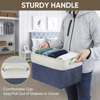 BALEINE 4 Pack Fabric Storage Bins for Shelves, Linen Storage Baskets for Organizing, Decorative Closet Bins for Clothes, Home (Navy Blue, 15"x11"x9.5")