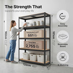 HOMEDANT House 48.1" W 5 Tier Heavy Duty Garage Shelving Adjustable Metal Rack Storage Shelves Standing Shelf Unit Organizers Industrial Warehouse Basement Black 1Pack