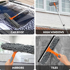 20 Ft High Reach Window Squeegee with 5-12Ft Extra-Thick Aluminum Telescopic Extension Pole| 14" Extra-Large 2-in-1 Window Cleaner Tool| Window Washer for Indoor/Outdoor Window,RV,Truck Glass