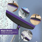 Broom with Dustpan Combo Set and Silicone Air Broom Kit, 51" Long Handle Floor Squeegee, Purple Household Kit for Glass Window Rugs Pet Hair Home