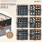 1 Pack Shoe Organizer for Closet, Adjustable Shoe Box Storage Containers, Large Foldable Shoe Bins with Clear Cover, Space Saving Shoes Holder with 4 Handles, Fits 8-16 Pairs, Black