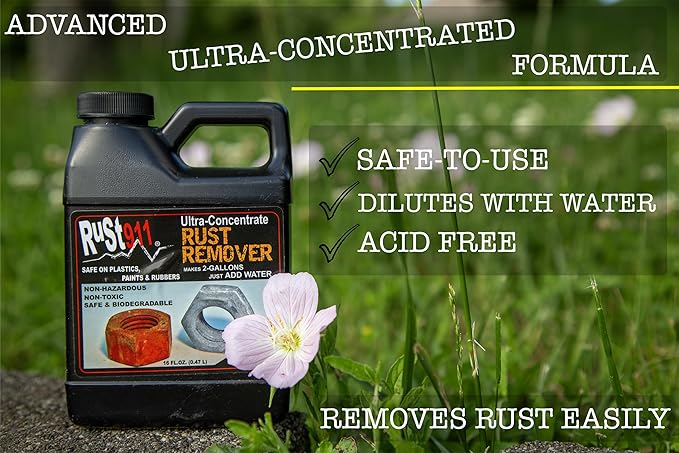 Rust911: Makes 56-Gallons of Rust Remover Dissolver - Economical, Safe-to-Use, No Acids - Fast Rust Removal Without Sanding or Harsh Chemicals - Ultra-Concentrated 3.5-Gallon Bottle