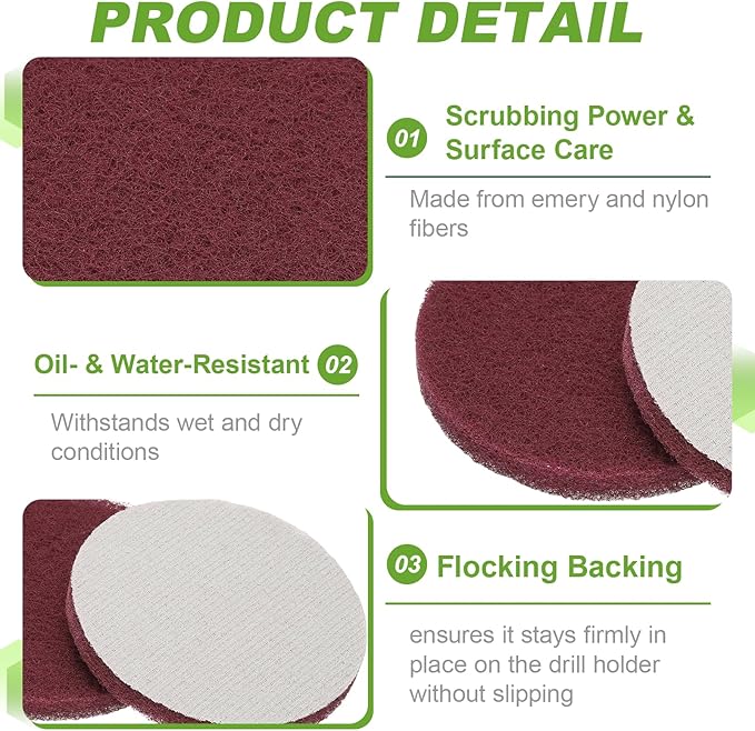 Power Scrub Pads, Scrubbing Pads 320 Grits Scouring Discs - Fitting for (Home Kitchen Cleaning - Drill Attachment - Scrubber Replacement) 6 Pcs & 5 Inch & Red