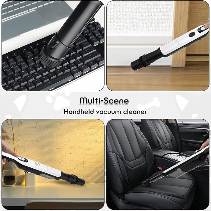 Handheld Cordless Vacuum Cleaner, Portable Car Vacuum with 18KPa Suction Power, Quick-Charge Hand Vac with LED Headlight & Storage Dock for Home Office Desk Keyboards Pet Hair, White
